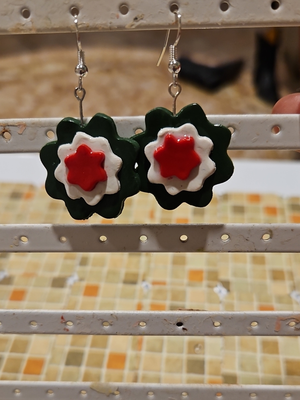 Handcrafted Green, White & Red Floral Drop Earrings - Women Jewelry